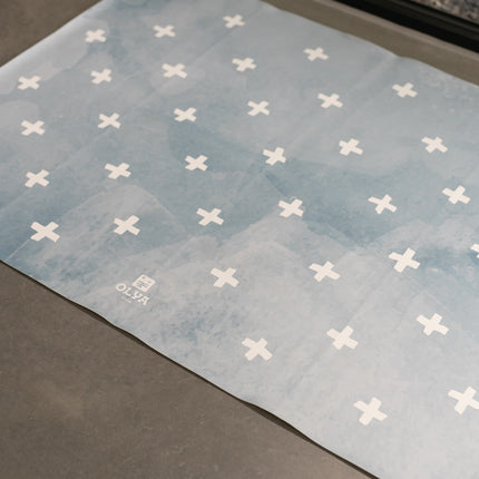 Kids Mealtime Floor Mat, Non-Slip & Waterproof - Cross Azure