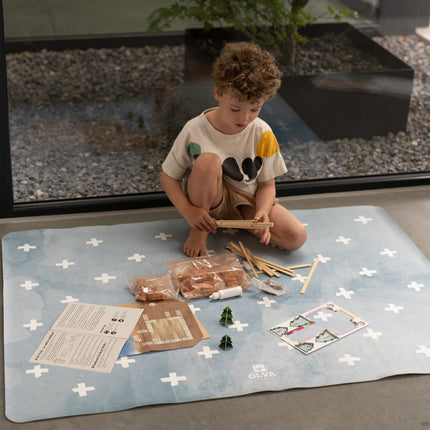 Kids Mealtime Floor Mat, Non-Slip & Waterproof - Cross Azure
