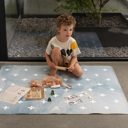 Kids Mealtime Floor Mat, Non-Slip & Waterproof - Cross Azure