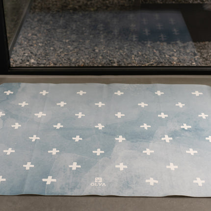 Kids Mealtime Floor Mat, Non-Slip & Waterproof - Cross Azure
