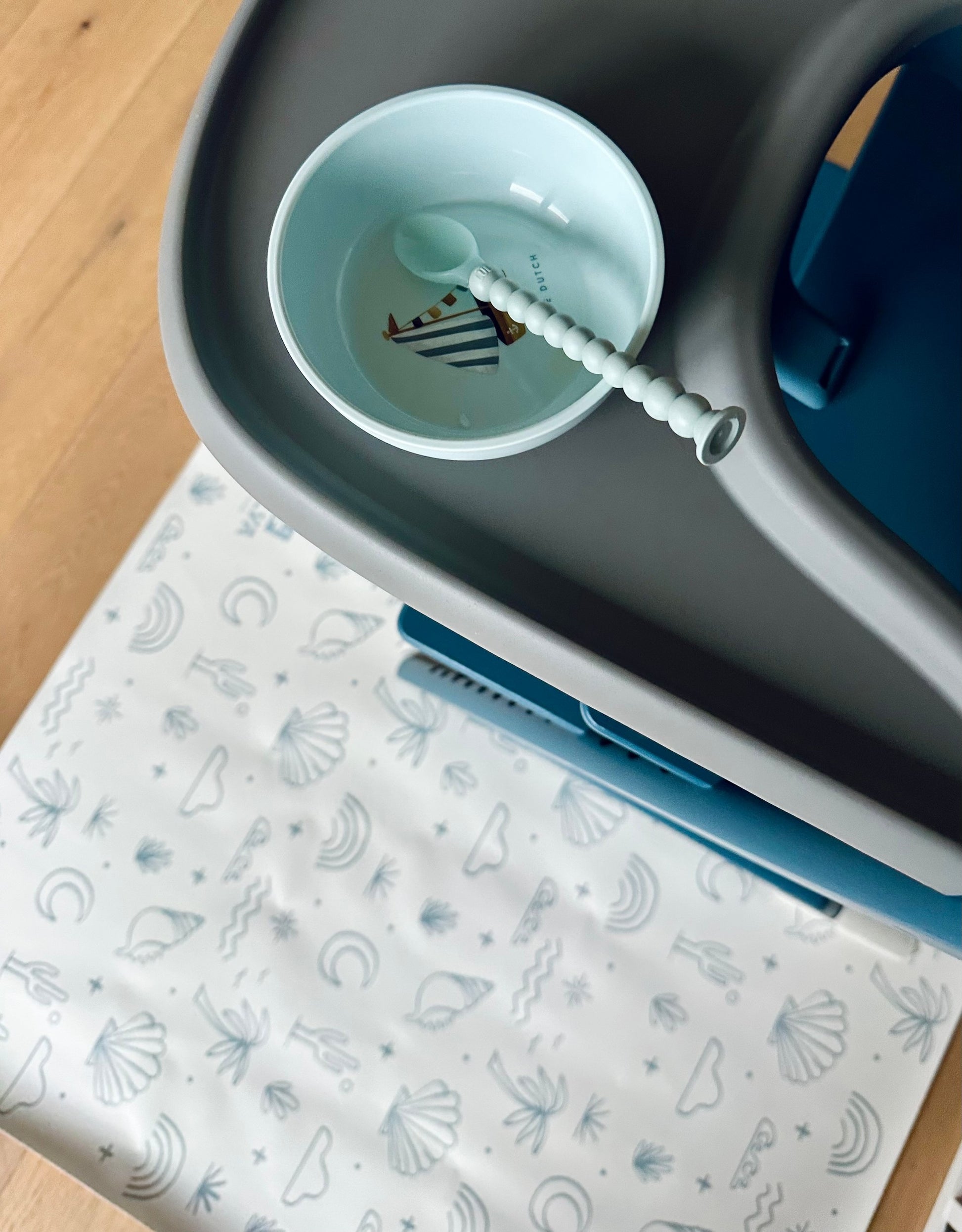 Kids Mealtime Floor Mat, Non-Slip & Waterproof - Palm Beach Azure