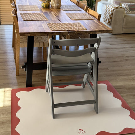 Kids Mealtime Floor Mat, Non-Slip & Waterproof - Red Frame