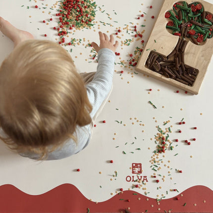 Kids Mealtime Floor Mat, Non-Slip & Waterproof - Red Frame