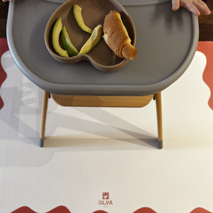 Kids Mealtime Floor Mat, Non-Slip & Waterproof - Red Frame