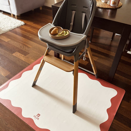 Kids Mealtime Floor Mat, Non-Slip & Waterproof - Red Frame