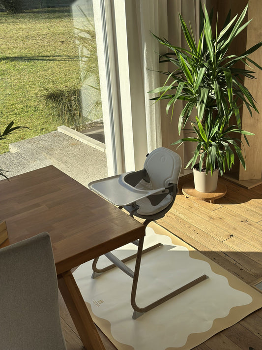 Kids Mealtime Floor Mat, Non-Slip & Waterproof - Yellow Frame