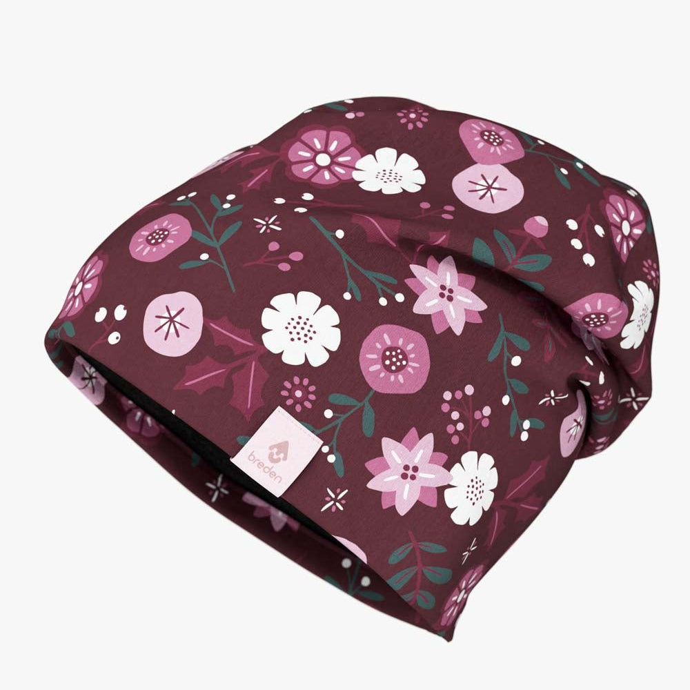 Kids Merino Hat Beanie For Autumn And Spring METTE - Winter Flowers