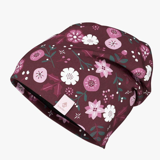 Kids Merino Hat Beanie For Autumn And Spring METTE - Winter Flowers