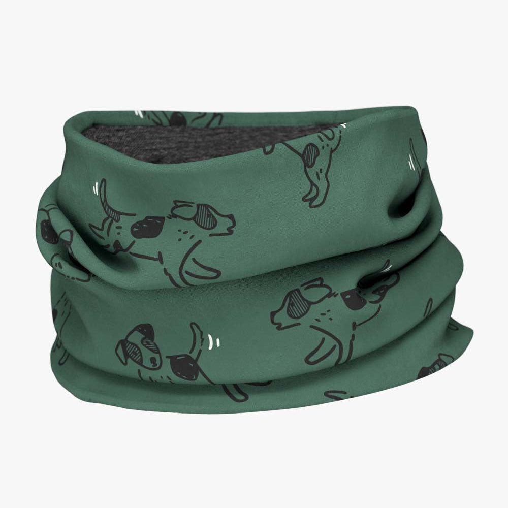 Kids Merino Neck Tube MOKKA - Green Dogs
