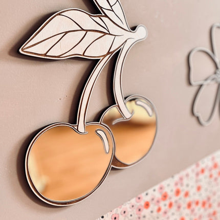 Kids Room Cherry Mirror – Child-Friendly Acrylic & Wood