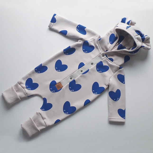 Eared Jumpsuit for Babies and Kids - Blue Hearts - LoveStyle World