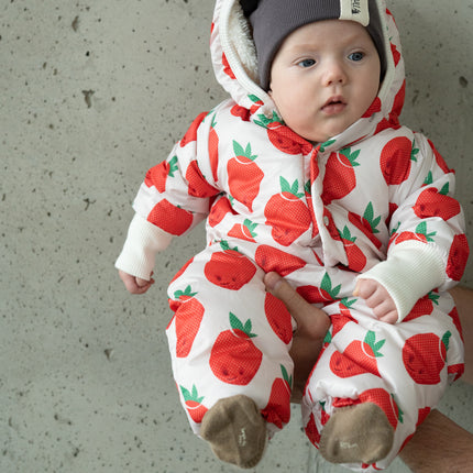 Winter Jumpsuit with Teddy Lining for Babies and Kids - Strawberries