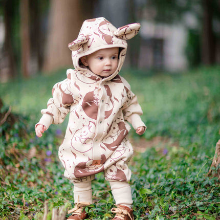 Eared Jumpsuit for Babies and Kids - Beige Squirrel