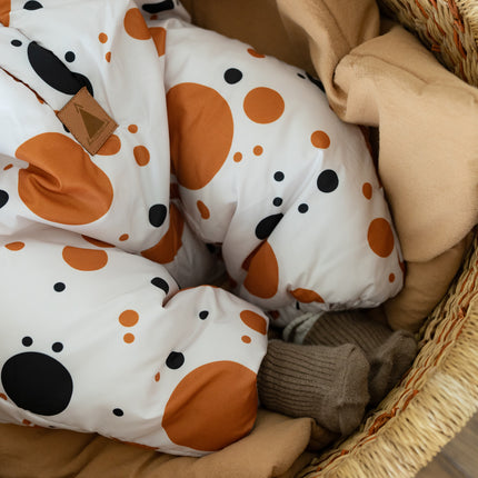 Winter Jumpsuit with Teddy Lining for Babies and Kids - Black and Orange Dots