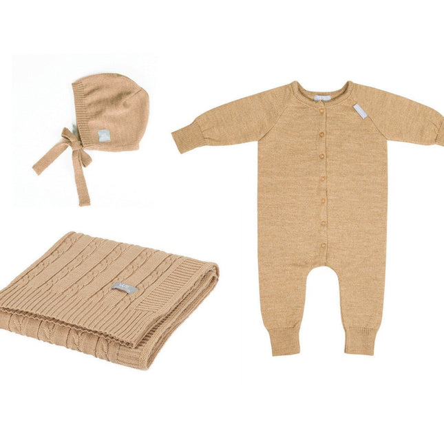 The JOY Newborn Gift Set - 100% Natural Merino Wool - Romper, Bonnet and Blanket - LoveStyle World