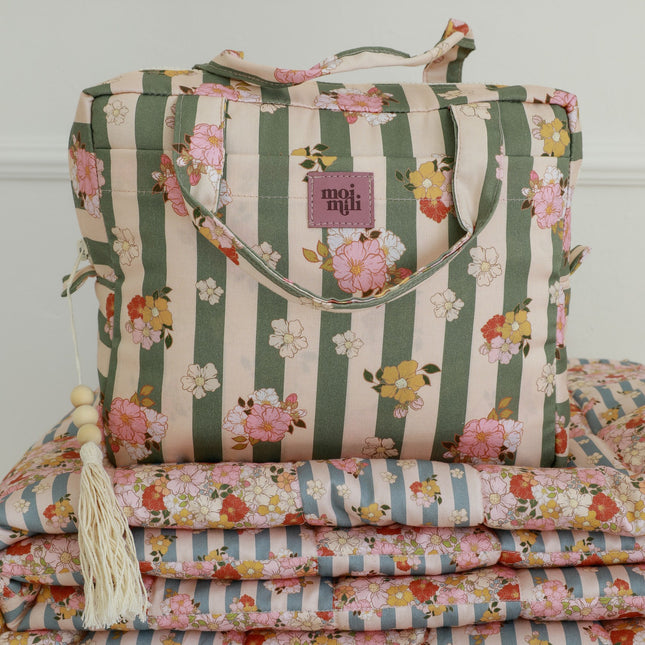 Large Make-Up Bag - Green Striped
