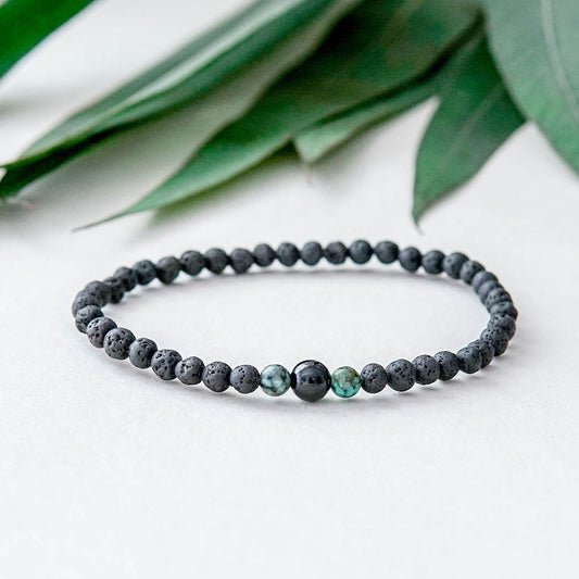 Lava Bracelet with 4mm Onyx and Turquoise for Men