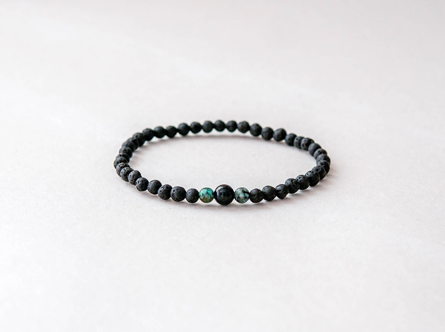 Lava Bracelet with 4mm Onyx and Turquoise for Men