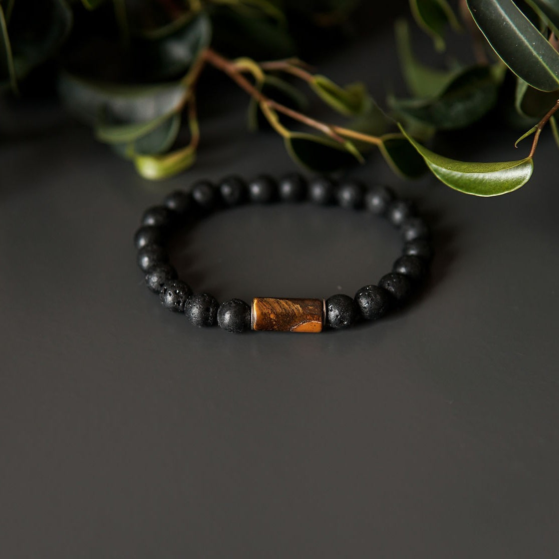 Lava Bracelet with 8mm Tiger Eye for Men