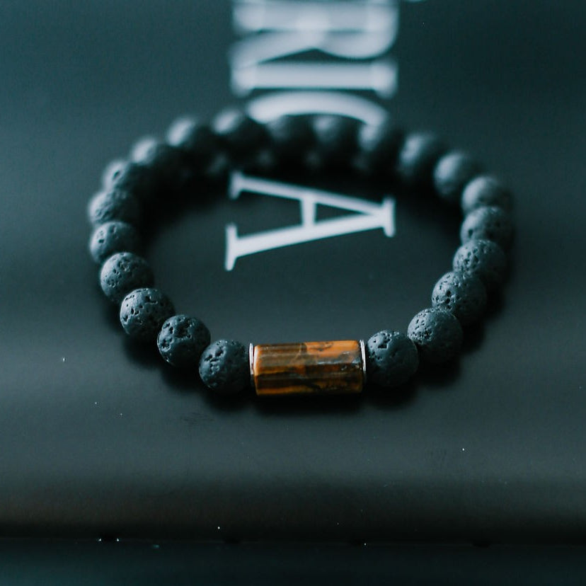 Lava Bracelet with 8mm Tiger Eye for Men