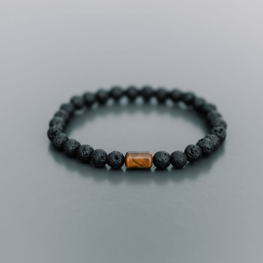 Lava Bracelet with 6mm Tiger Eye for Men