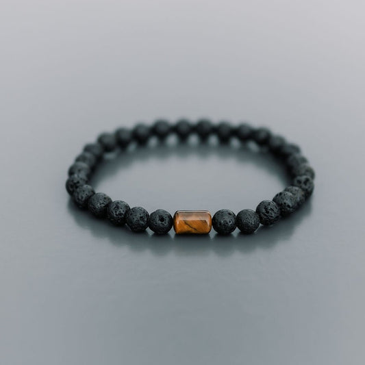 Lava Bracelet with 6mm Tiger Eye for Men
