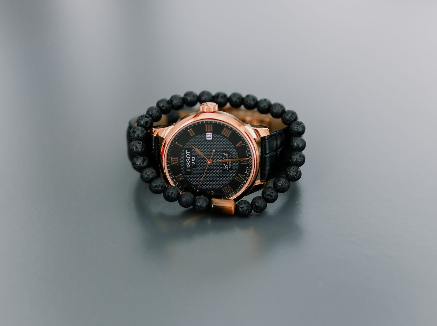 Lava Bracelet with 6mm Tiger Eye for Men