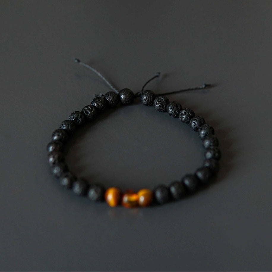 Lava Stone Bracelet with Amber and Tiger Eye