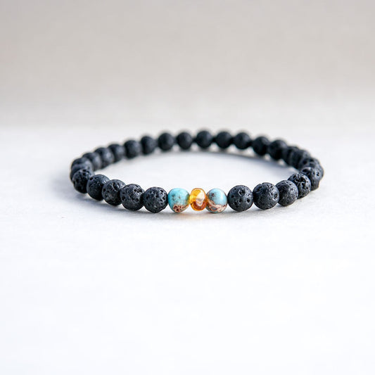 Lava Stone Bracelet with Amber and Turquoise