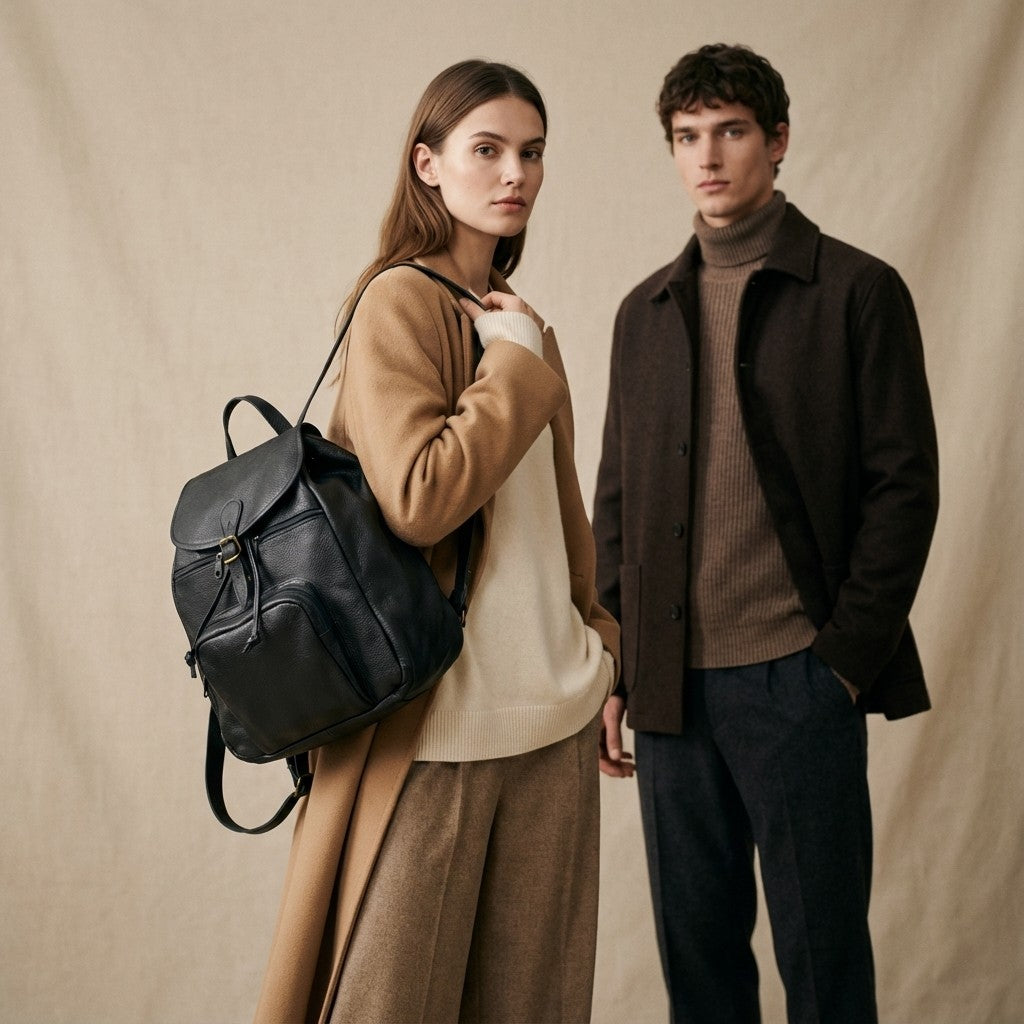 Handmade Leather Backpack 95-38 - Black