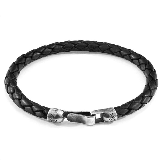 Leather Bracelet Skye Silver and Braided - Midnight Black