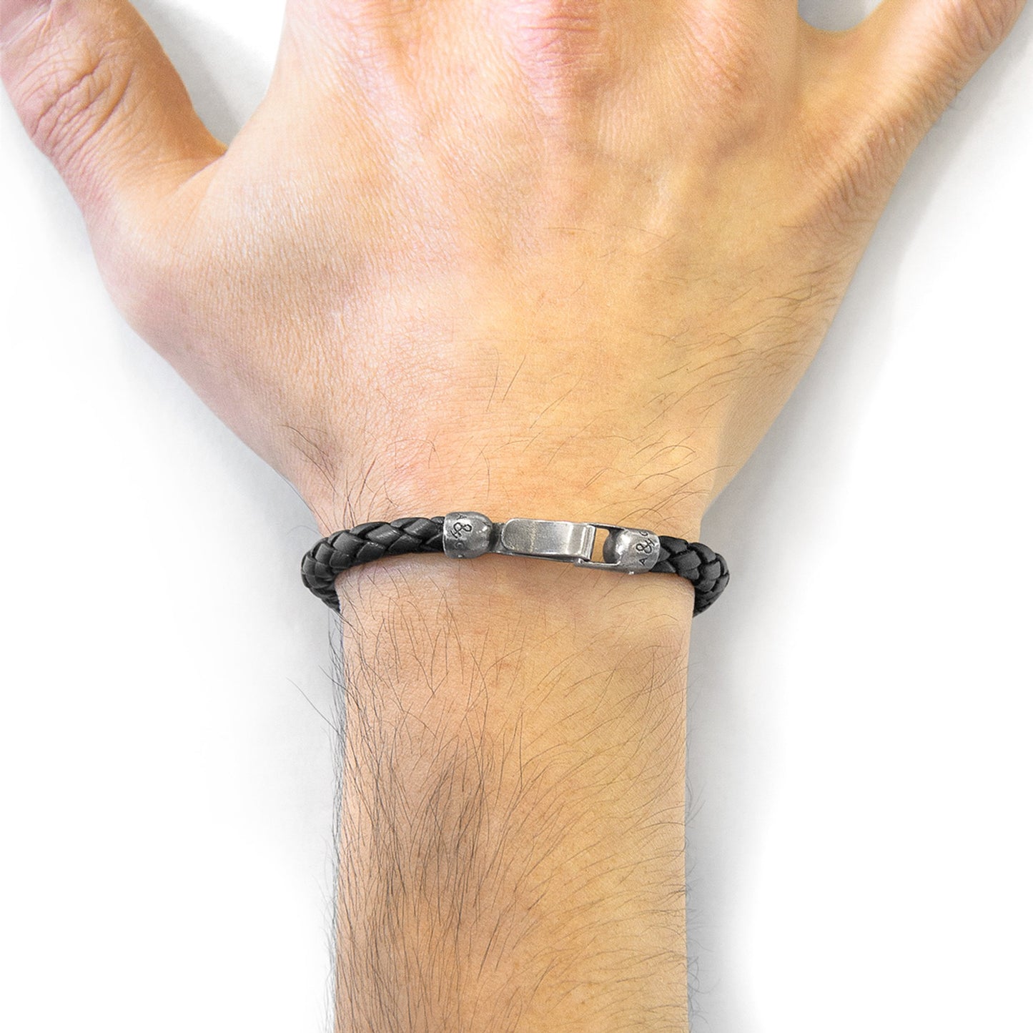 Leather Bracelet Skye Silver and Braided - Midnight Black