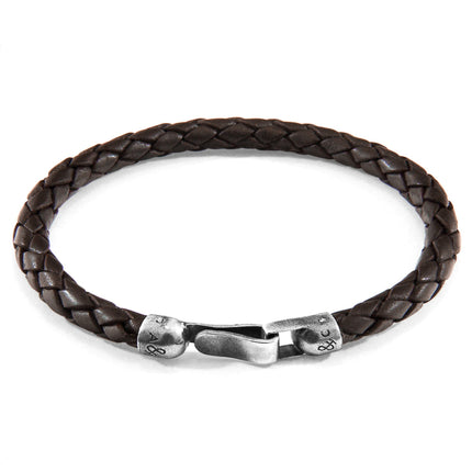 Leather Bracelet Skye Silver and Braided - Cacao Brown