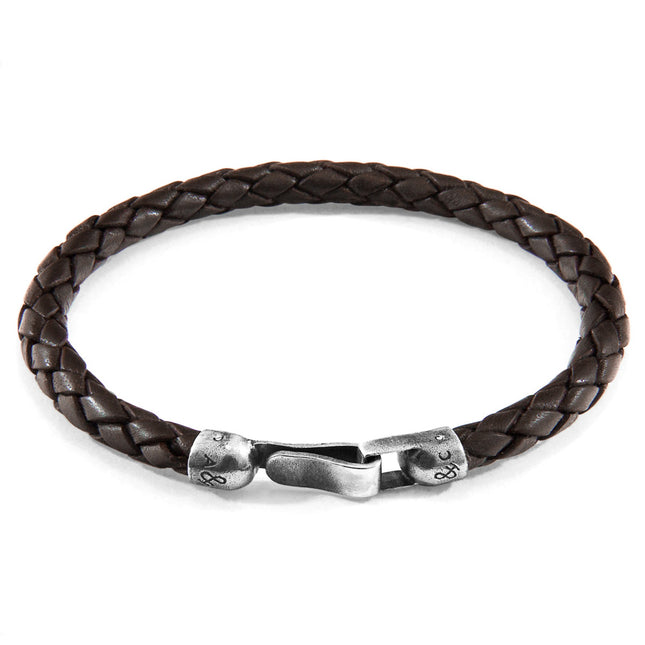 Leather Bracelet Skye Silver and Braided - Cacao Brown