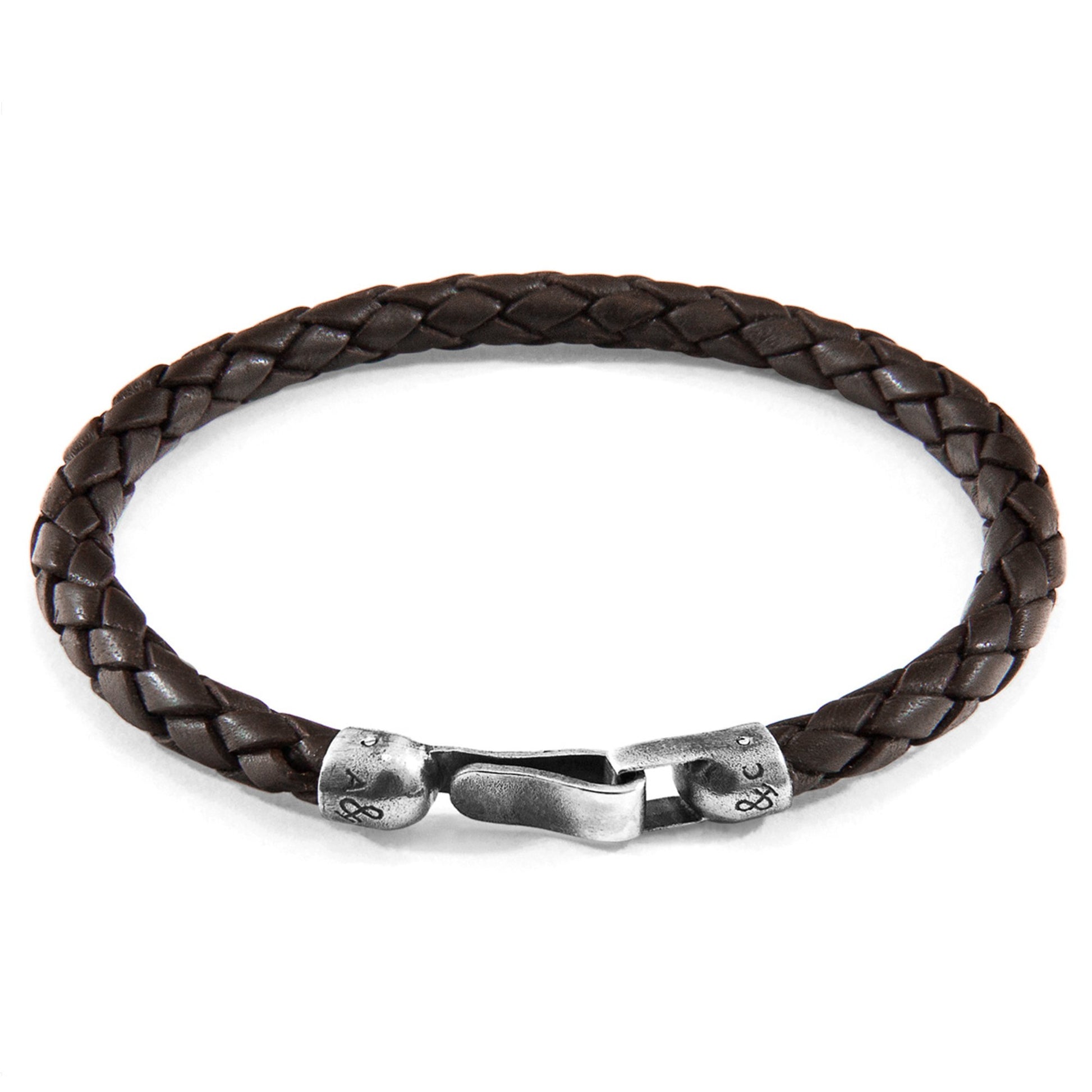 Leather Bracelet Skye Silver and Braided - Cacao Brown