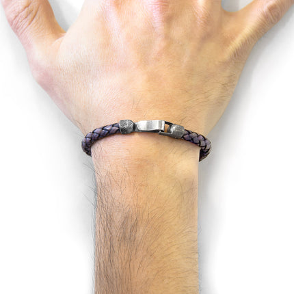 Leather Bracelet Skye Silver and Braided - Indigo Blue