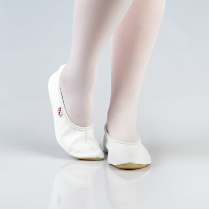 Leather Gymnastics Slippers With Rubber Ridge and Sole - White