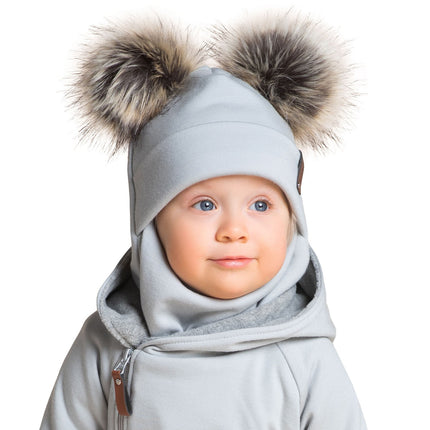 Light Grey Merino Wool Double Pom-Pom Balaclava