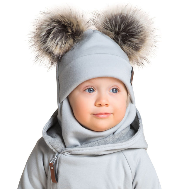 Light Grey Merino Wool Double Pom-Pom Balaclava