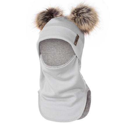 Light Grey Merino Wool Double Pom-Pom Balaclava