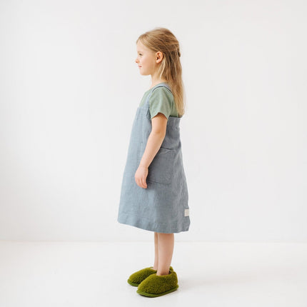 Linen Pinafore Apron for Kids - Blue Fog
