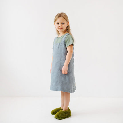Linen Pinafore Apron for Kids - Blue Fog