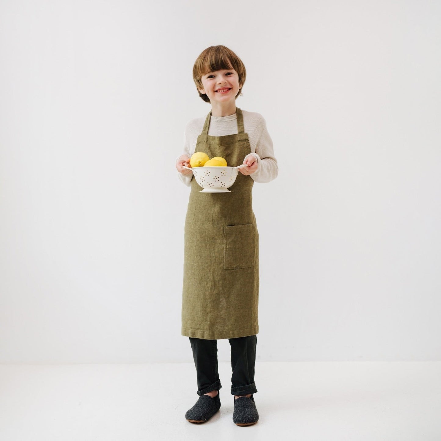 Linen Daily Apron for Kids - Olive