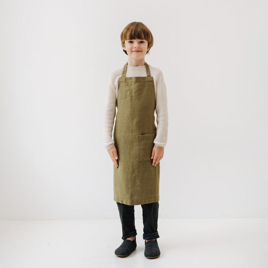 Linen Daily Apron for Kids - Olive