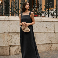 Linen Fugue Dress - Black