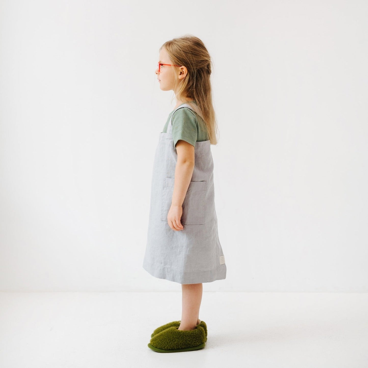 Linen Pinafore Apron for Kids - Light Grey