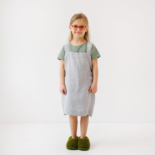 Linen Pinafore Apron for Kids - Light Grey
