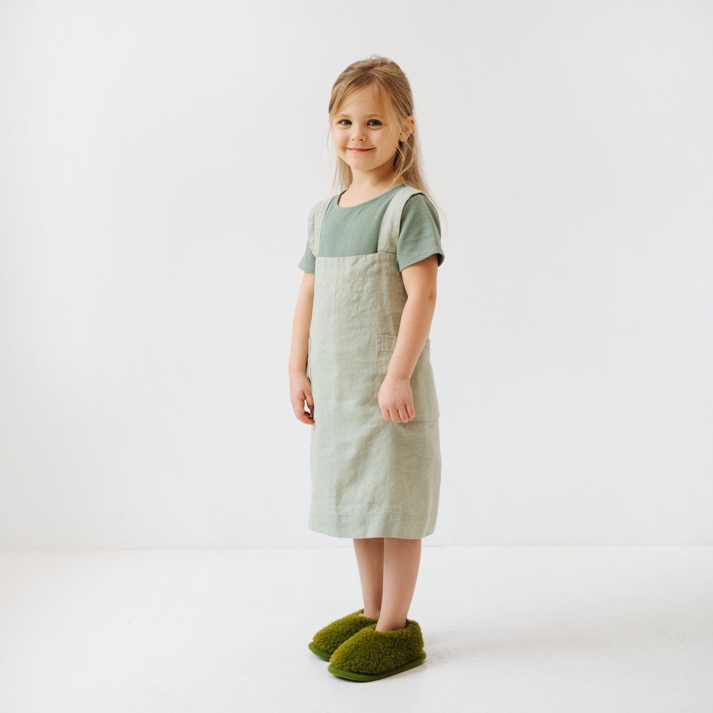 Linen Pinafore Apron for Kids - Sage