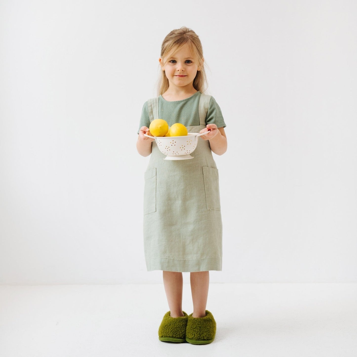 Linen Pinafore Apron for Kids - Sage