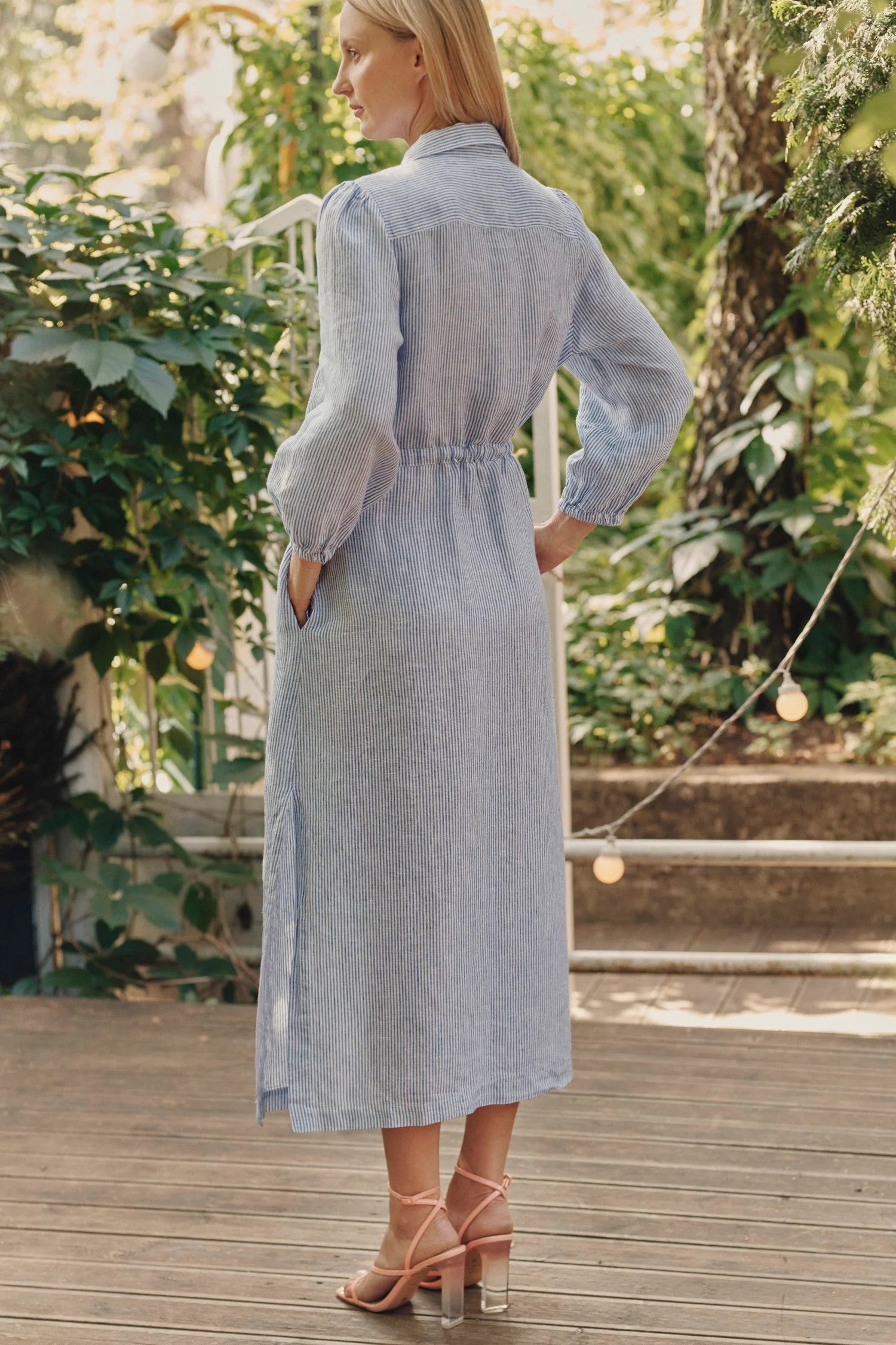 Linen Rhapsody Dress - Blue White Stripes